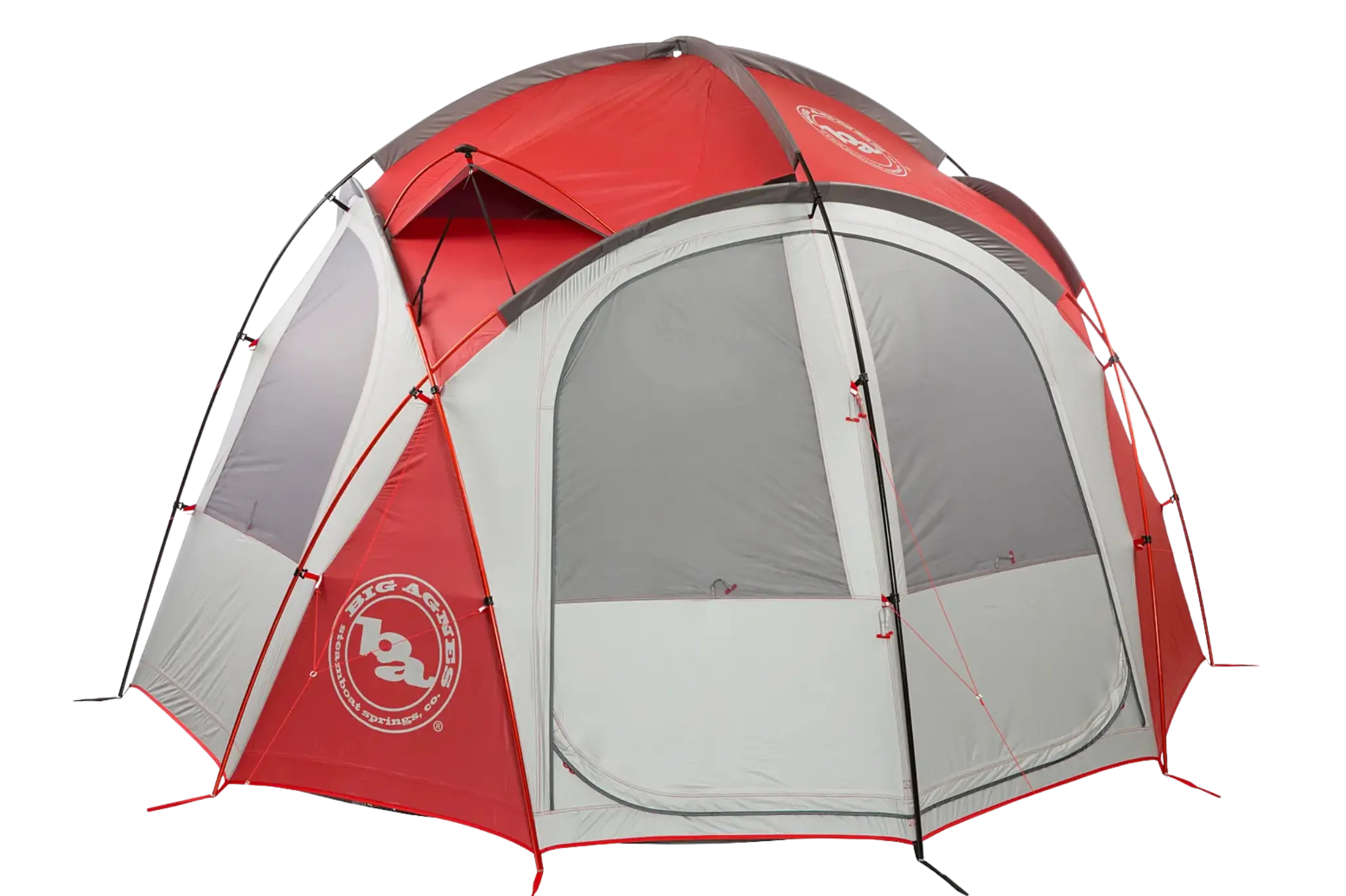 Big Agnes Guard Station 8 red and gray mountaineering tent, ideal for large expedition teams at Everest Base Camp.