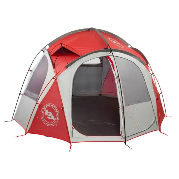 Big Agnes Guard Station 8 red and gray mountaineering tent, ideal for large expedition teams at Everest Base Camp.