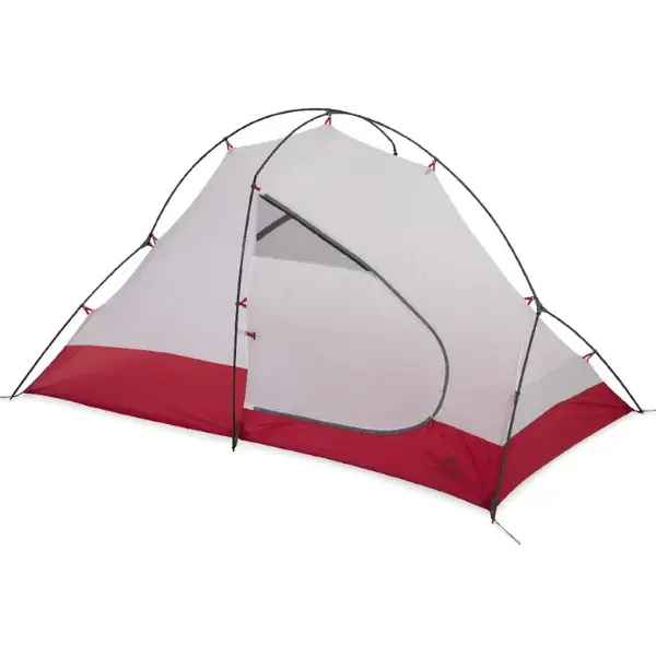MSR Access 2 lightweight four-season tent designed for Everest Base Camp trekking, featuring a red and white dome structure.